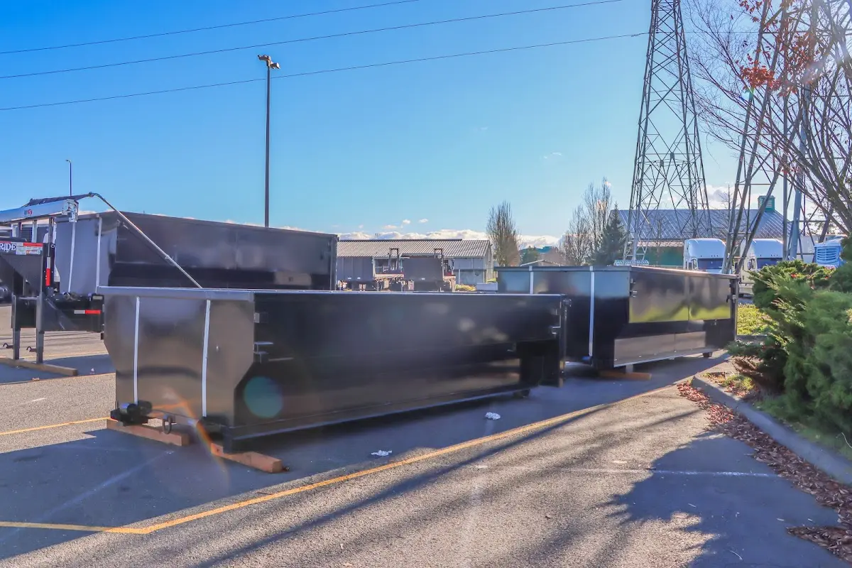 Roll-off dumpster ready for waste disposal at job site for Yard Waste Dumpster Rental in Herndon